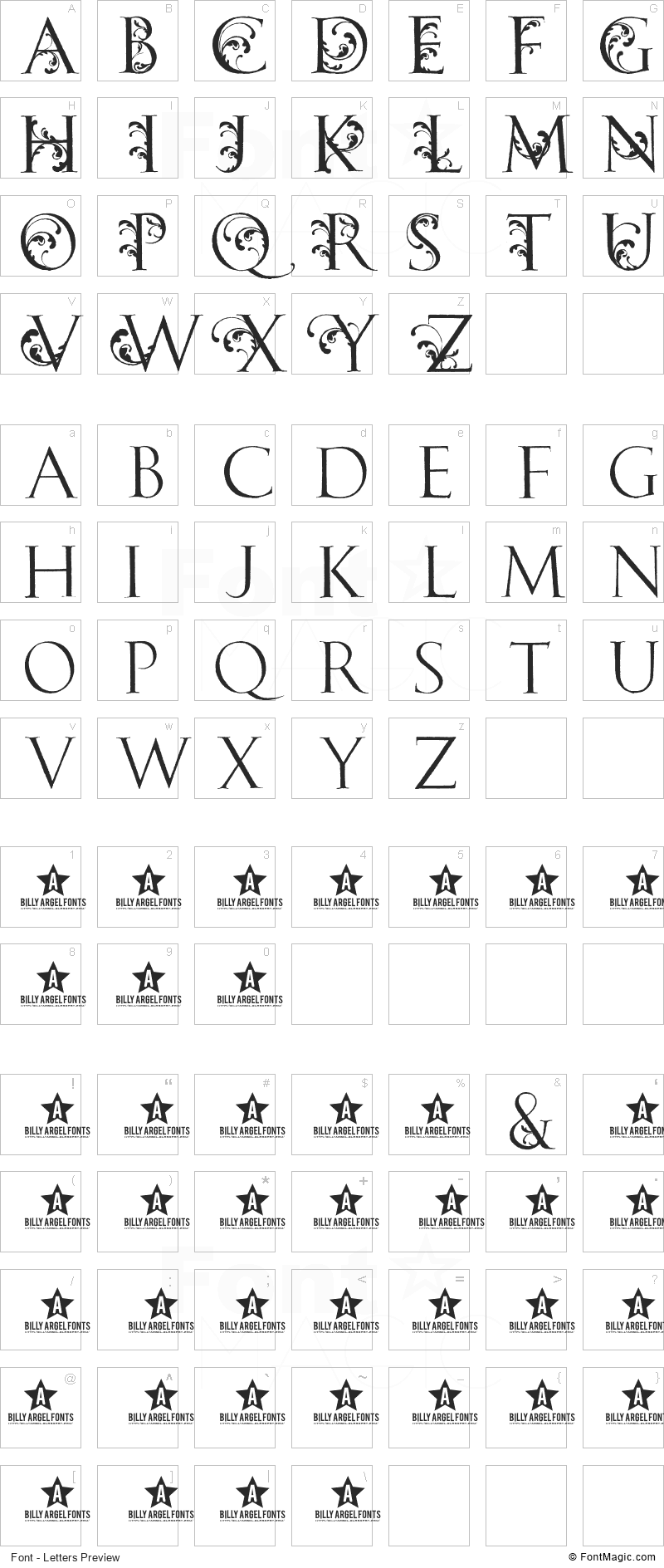 Caribbean Tool Font - All Latters Preview Chart